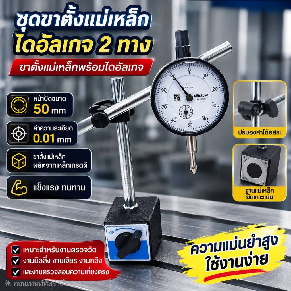 ชุดขาตั้งแม่เหล็กพร้อมไดอัลเกจ 2 ทาง