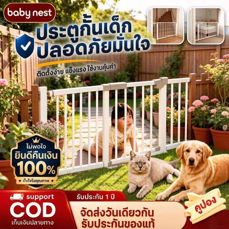 ที่กั้นบันได ประตูกั้นเด็ก 2-9 ฟุต ไม่ต้องเจาะผนัง ระบบปิดเอ