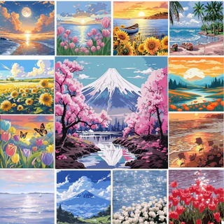 ระบายสีตามตัวเลข 20*20 ซม มีสี+พู่กัน ภาพวาดตกแต่งอะคริลิค วาดภาพสีน้ำมันดิจิตอล ของขวัญ DIY เฟรมผ้าใบ สมใจ