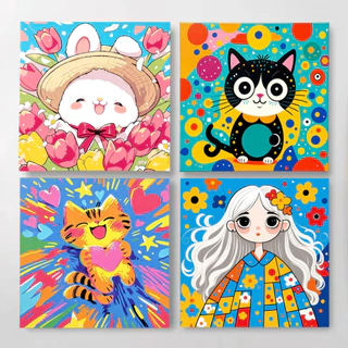 ระบายสีตามตัวเลข 20*20 ซม มีสี+พู่กัน ภาพวาดตกแต่งอะคริลิค วาดภาพสีน้ำมันดิจิตอล ของขวัญ DIY เฟรมผ้าใบ สมใจ