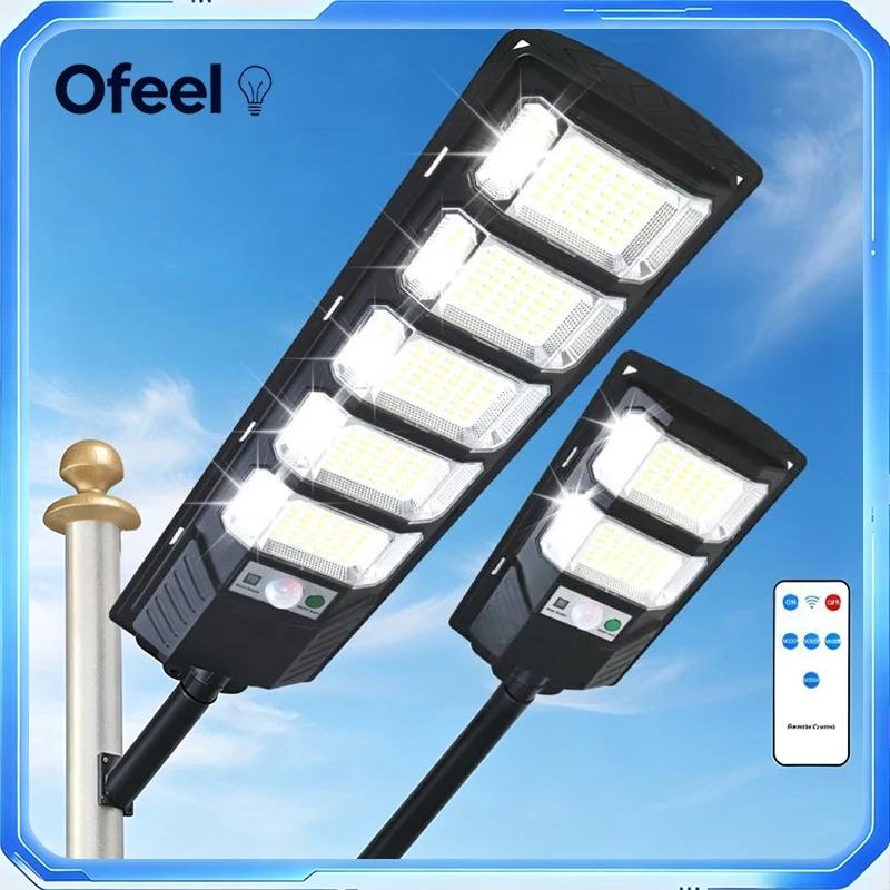 Ofeel ไฟโซล่าเซลล์ 7000,000W ไฟถนนโซล่าเซลล์ IP69 กันน้ำและกันฟ้าผ่ Solar Light LED สว่างขึ้นโดยอัตโนมัตตอนกลางคืน
