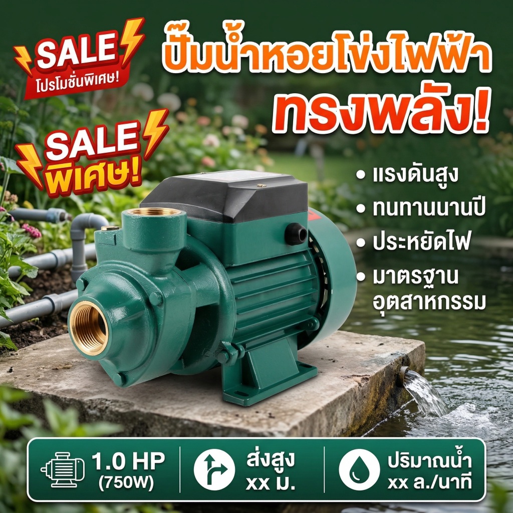 ปั๊มน้ำหอยโข่ง ปั๊มน้ำ 450W รุ่นใหม่ ปั้มน้ำ ขนาด 1 นิ้ว Premium Edition คอล์ยทองแดงแท้ ปั๊มน้ำหน้าหมู