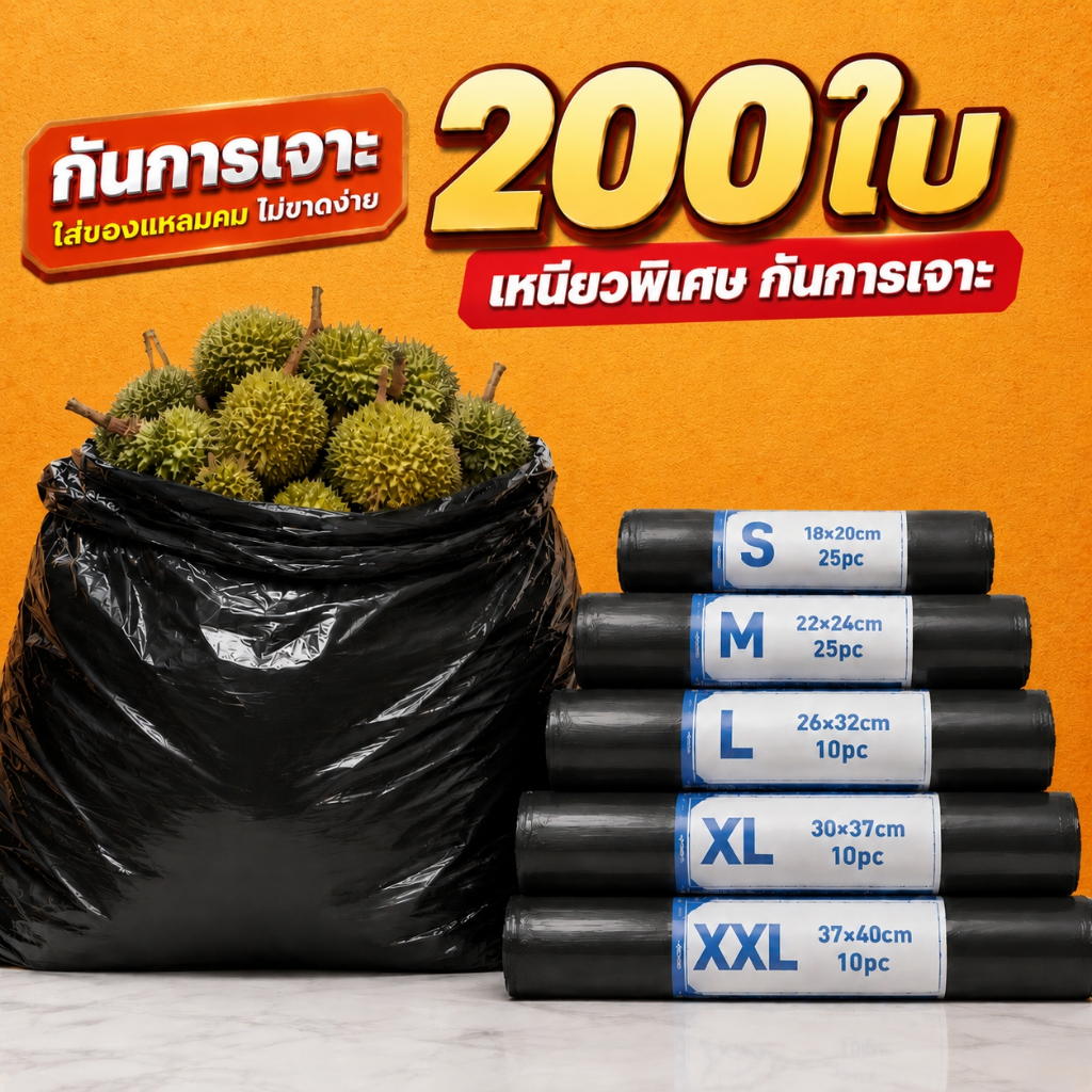 🔥ซื้อ 4 แถม 4🔥 ถุงขยะ ถุงขยะดำ หนาพิเศษ คุณภาพสูง เหนียว ทนแรงดึง ป้องกันการรั่วซึม สำหรับบ้าน