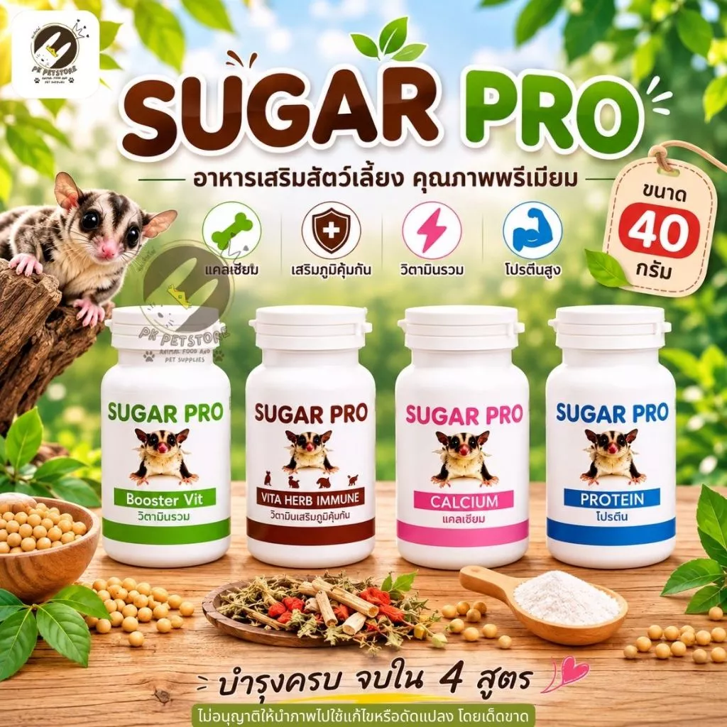 SUGAR PRO ชูก้า โปร อาหารสัตว์เล็ก เช่น ชูก้าไกลเดอร์ หนูแฮมเตอร์ ขนาด 40g ครบสูตร 4 สูตร