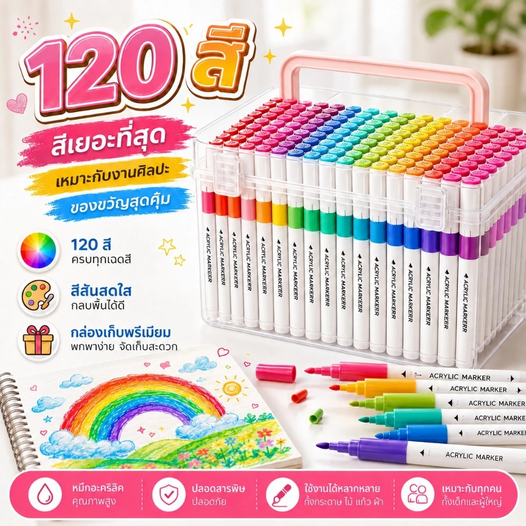 KiKi ปากกาอะคริลิค 24/60/120 สี Acrylic Marker กันน้ำ แห้งไว เขียนได้ทุกพื้นผิว สำหรับวาดรูป DIY