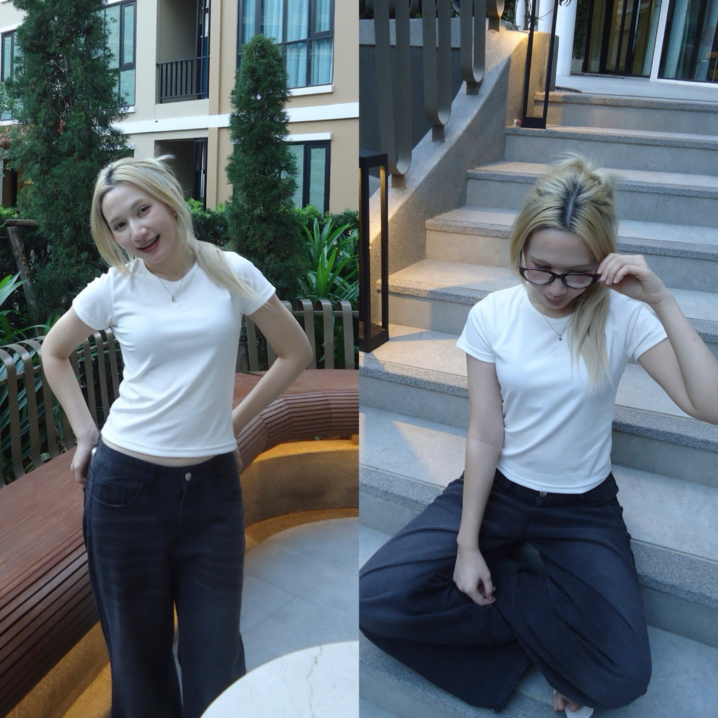 Basic baby tee เสื้อยืดเบบี้ที สีพื้น คอกลม ผ้านุ่ม ใส่สบาย ไม่ร้อน Everyday Look | 150cm.studio เสื้อเข้ารูป ครอป