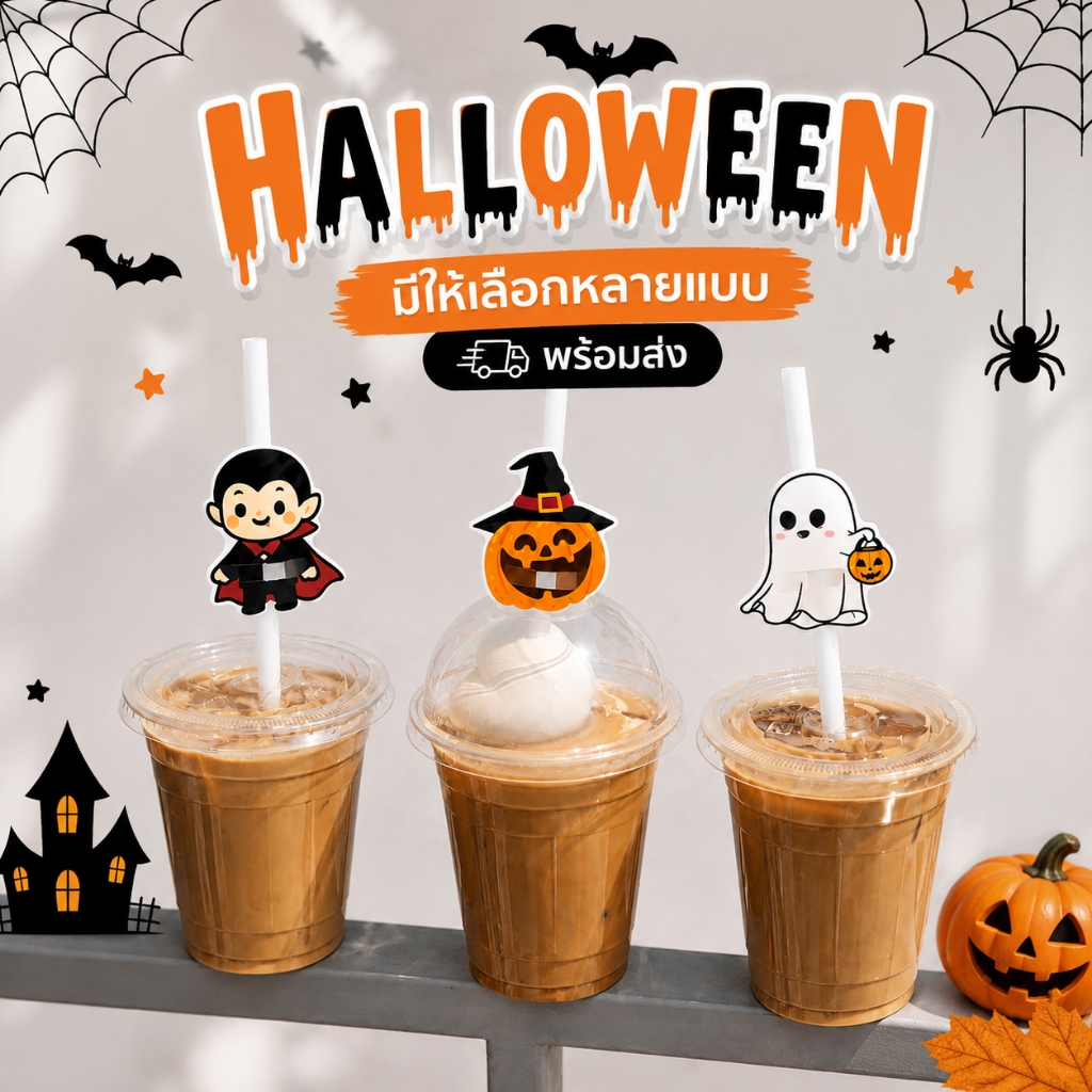 ตกแต่งหลอด ปลอกหลอด ฮาโลวีน Halloween ที่ใส่หลอด น่ารัก ทุกเทศกาล งานเลี้ยง Halloween