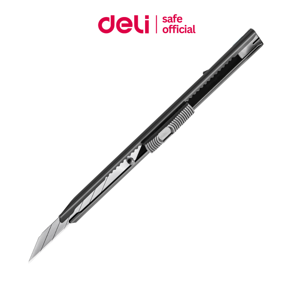 Deli คัตเตอร์ มีดคัตเตอร์ 9มม อเนกประสงค์ ใบมีดคม ปลายแหลม พร้อมที่หักมีดในตัว สีดำ Cutter