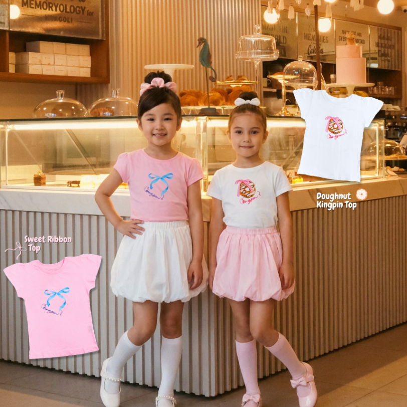 KINGPIN เสื้อยืดเด็กผู้หญิงสีขาวลายน่ารัก Doughnut Kingpin Top Cartelkids