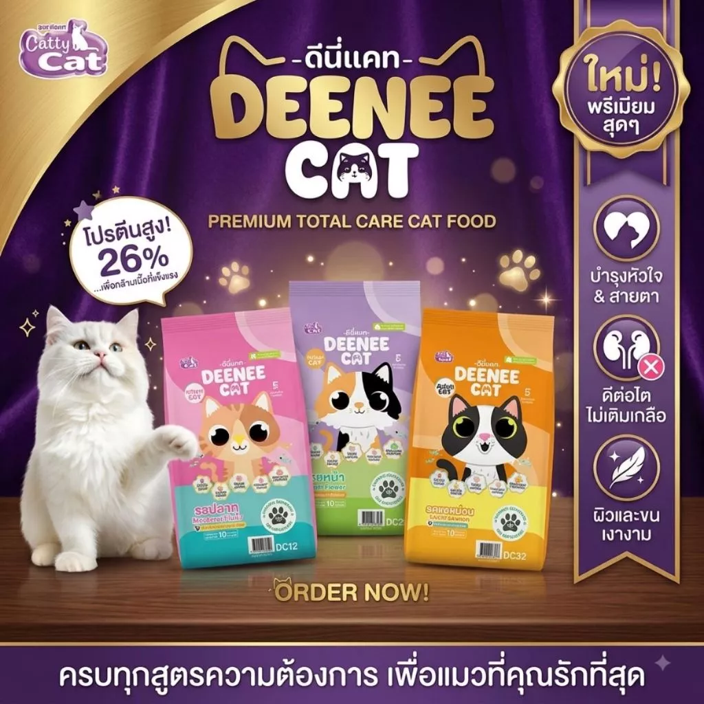 Deenee Cat ดีนี่ แคท อาหารแมวแบบเม็ด กระสอบ อร่อย ไม่เติมเกลือ 7 kg.