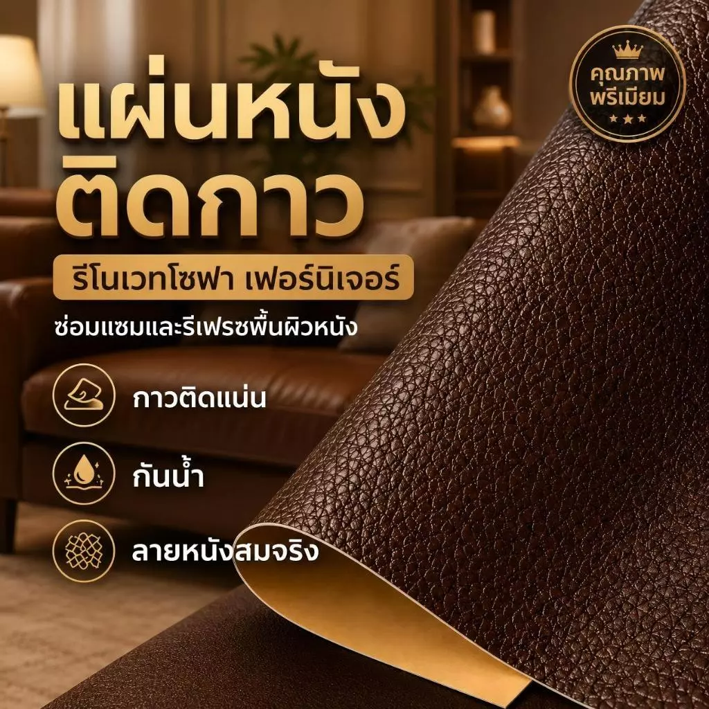 หนังเทียมมีกาวในตัว แผ่นหนังซ่อมโซฟา ซ่อมเบาะรถยนต์ ซ่อมเก้าอี้ หนังลายธรรมชาติ กันน้ำ ตัดใช้งานได้