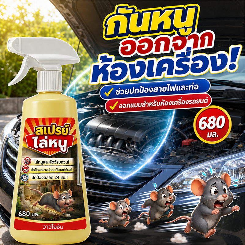 🐭กลิ่นที่หนูกลัว🐭 XB สเปรย์ไล่หนู 680ml ยาไล่หนู น้ำยาไล่หนูในรถยนต์ ยาฉีดหนู สารสกัดจากพืช ปราศจากสารเคมีอันตราย