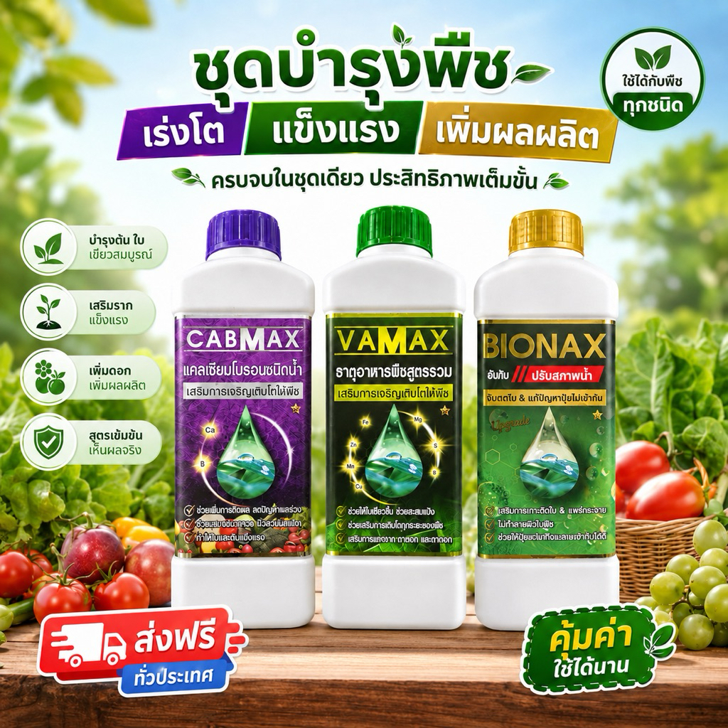 ชุดปุ๋ย 3สหาย Cabmax ,Vamax ,Bionax (C1+V1+B1)