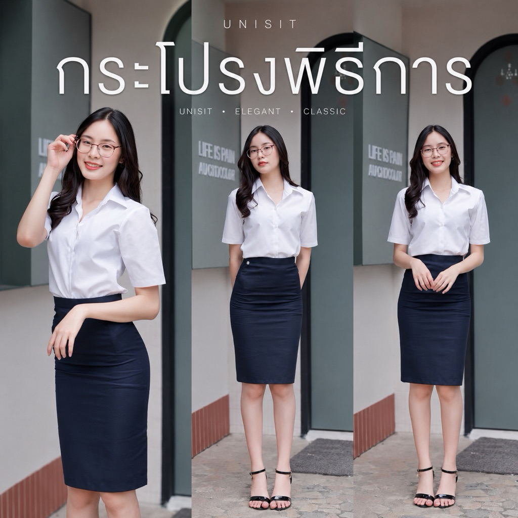 กระโปรงนักศึกษา พิธีการ สีกรมท่า สีดำ ความยาว 22" 24" เอว 23