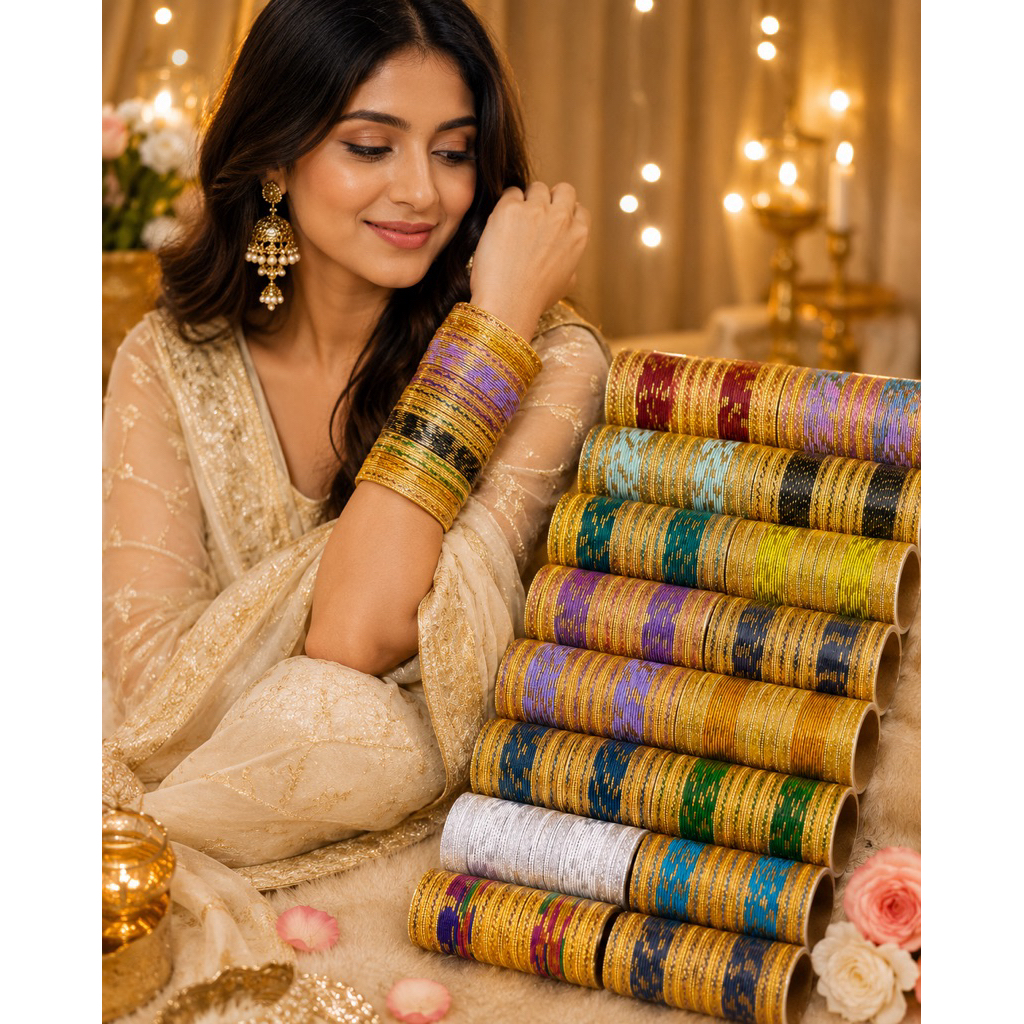 Indian Bangles Set – Gold Pattern Multi-Color | ชุดกำไลอินเดียลายทองหลากสี