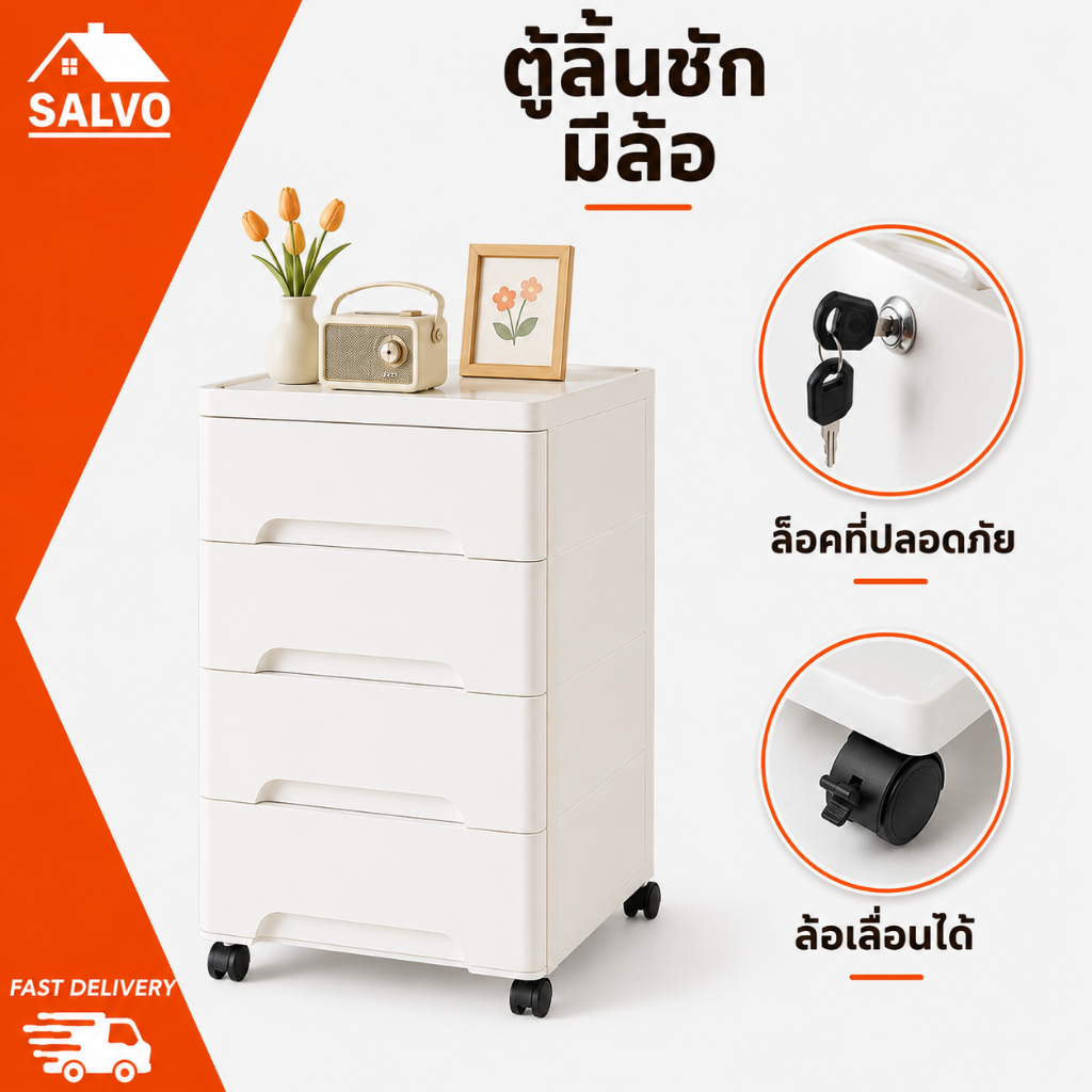 SALVO ตู้ลิ้นชัก ลิ้นชักใส่เสื้อผ้า เพิ่มหนาตู้ลิ้นชักพลาสติก สีสลับมีล้อ