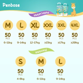 แพมเพิสเด็กราคาถูก 50 ชิ้น แพมเพิส Penbose แพมเพิสเด็ก ผ้าอ้อม Baby Diaper Pants S/M/L/XL/XXL/XXXL/4XL