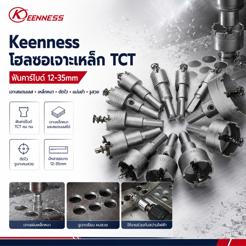 Keenness โฮลซอเจาะเหล็ก TCT ฟันคาร์ไบด์ 12-35mm เจาะสแตนเลส ท่อไอเสีย คม ทน งานหนัก