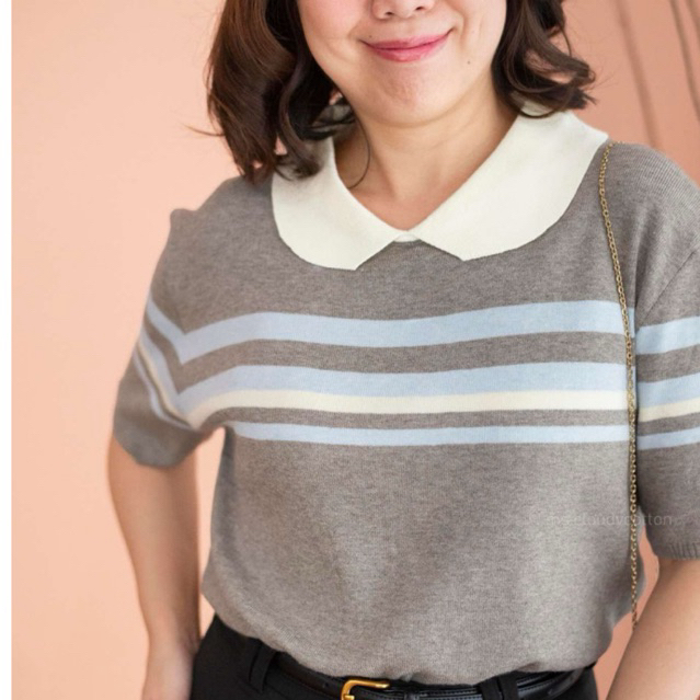 ms.cloudycotton - Miyu Top เสื้อคอปก แขนสั้น ผ้านิ่ม ไม่หนา ทอลายขวางสลับสี ใส่ทำงานได้ ใส่เทียวได้