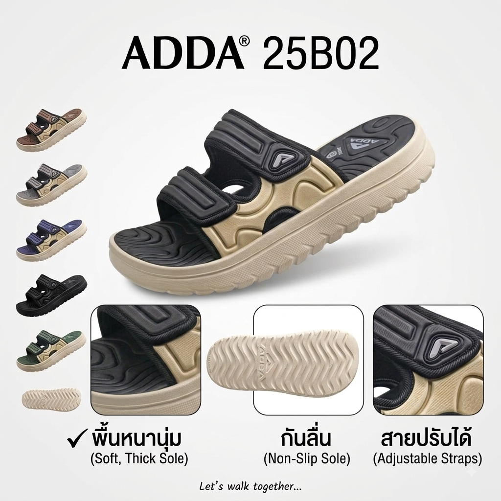 รองเท้าแตะ รองเท้าลำลอง แอ๊ดด้า ADDA  รุ่น 25B02M8 (ไซส์ 4-9) 36-43