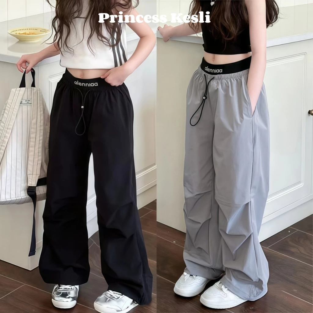 PRINCESS KESLI 2-15 ปี กางเกงเด็กผู้หญิง กางเกงลำลองเด็กขายาว ขากว้าง สไตล์เกาหลี กางเกงคาร์โก้เด็ก ใส่สบาย ฤดูร้อน