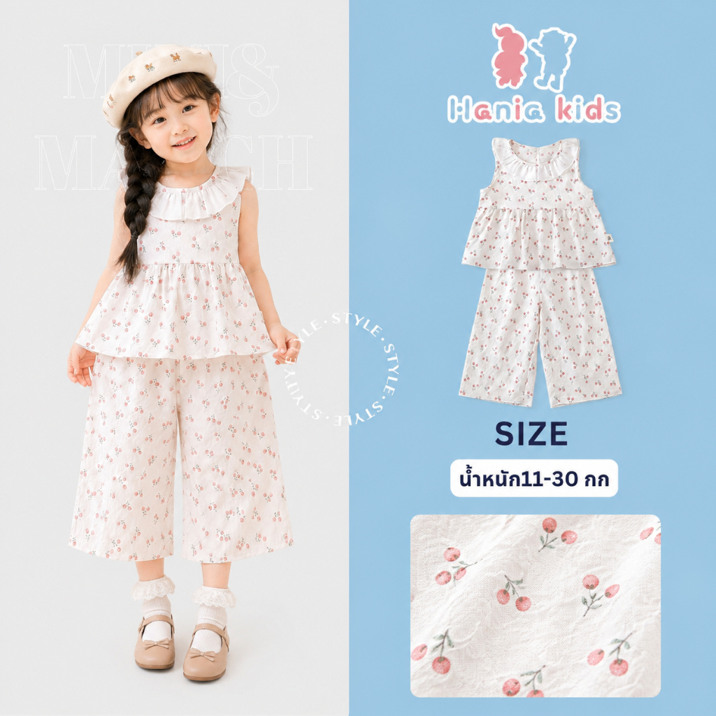Hania kids พร้อมส่ง สินค้าราคาพิเศษ ชุดเช็ตลายทิวลิป น่ารัก ชุดเด็กผู้หญิง  K6126236
