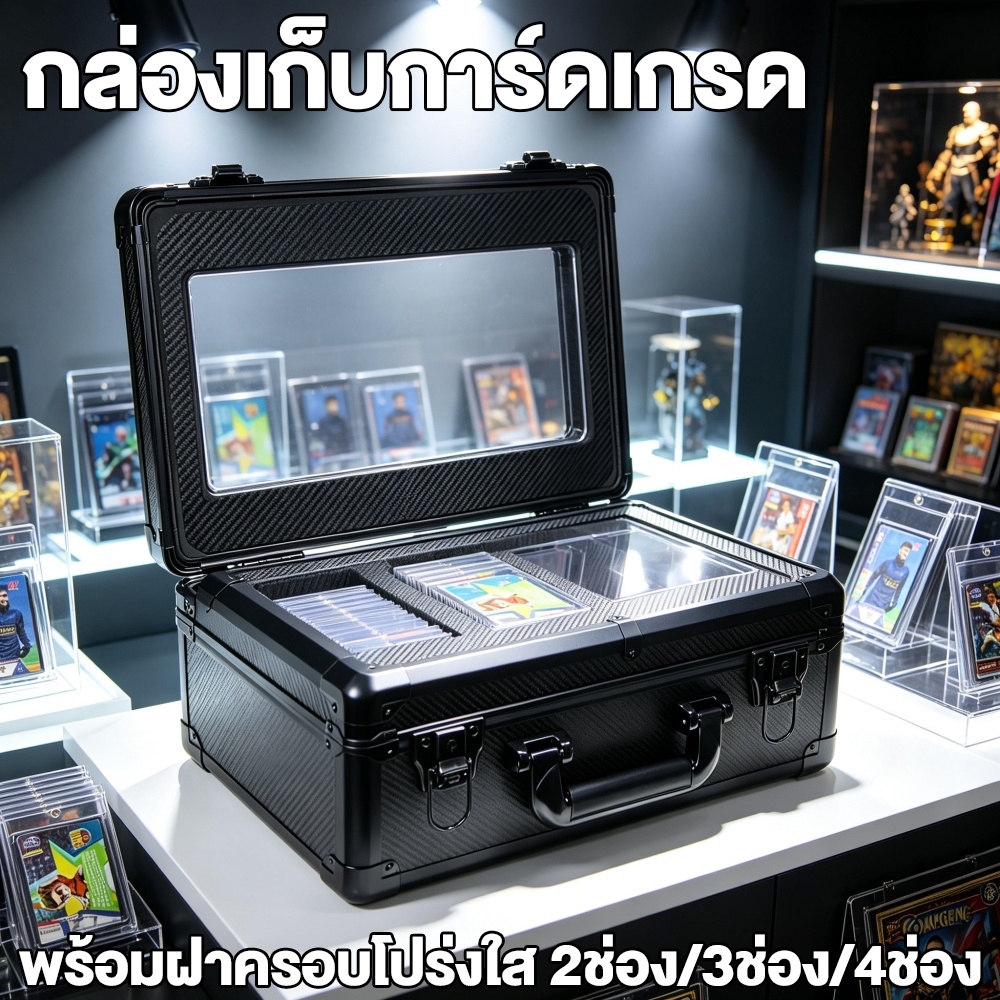 กล่องเก็บการ์ด สําหรับ PSA กล่องจัดเก็บการ์ดสะสมแบบ 3 ช่อง เหมาะสําหรับฝาครอบโปร่งใสผู้ถือบัตรกรณี