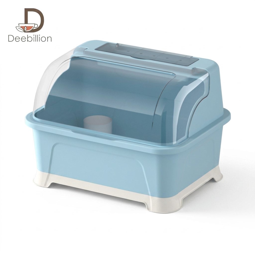 ที่คว่ำจาน มีฝาครอบ dish rack กล่องเก็บจาน ชาม แก้วน้ำ ชั้นวางจานพลาสติก มีถาดรองน้ำทิ้ง ดีไซน์มินิมอล Deebillion