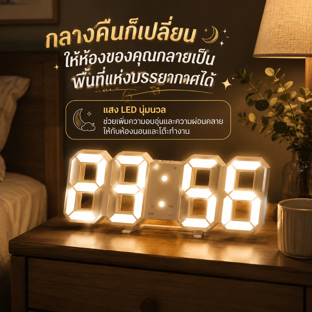 นาฬิกา LED 3D ดิจิตอล มินิมอล ตั้งโต๊ะ แต่งห้อง ไฟกลางคืน USB นาฬิกาปลุก ดูอุณหภูมิ
