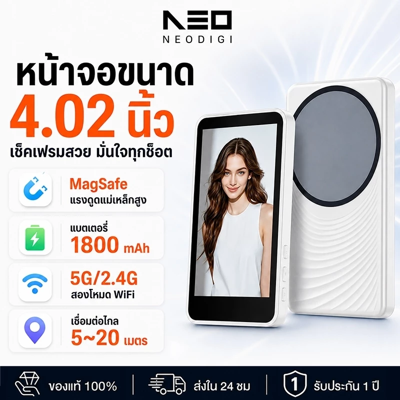 NEODIGI จอมอนิเตอร์สำหรับเซลฟี่ แสดงภาพแบบเรียลไทม์ แบตเตอรี่ 1800 mAh อุปกรณ์เสริมสำหรับเซลฟี่ หน้าจอ 4.02 นิ้ว