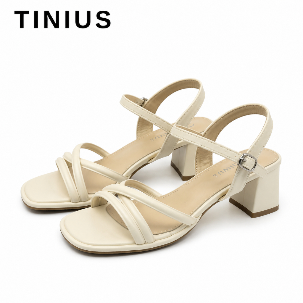 TINIUS  รองเท้ารัดส้นสายไขว้ สไตล์เกาหลีมินิมอล หนังนิ่ม สายรัดส้นปรับระดับใส่ออกงาน ใส่ทำงาน สินค้าพร้อมส่งจากไทย