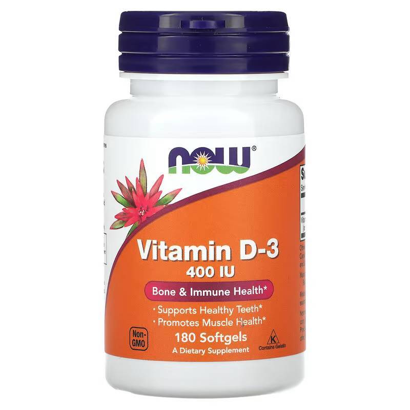 วิตามินดี3 400 IU NOW Foods, Vitamin D-3, 400 IU, 180 Softgels