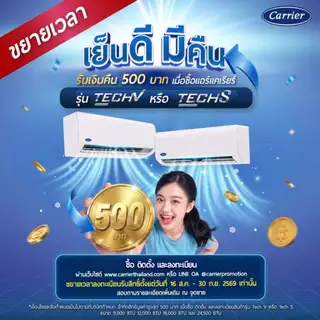 แอร์แคเรียร์ CARRIER แบบติดผนัง INVERTER ประหยัดไฟเบอร์ 5 รุ่น TECH-V 42NVAA SERIES + แถมท่อน้ำยาแอร์ 4 เมตร