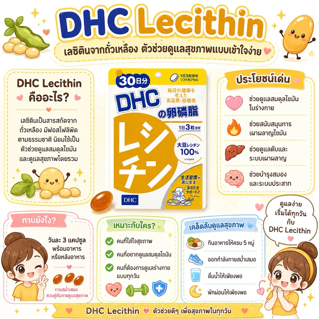 DHC Lecithin (30Days) เลซิตินจากถั่วเหลืองช่วยควบคุมระดับคอเลสเตอรอล ดักจับไขมัน ในเลือ
