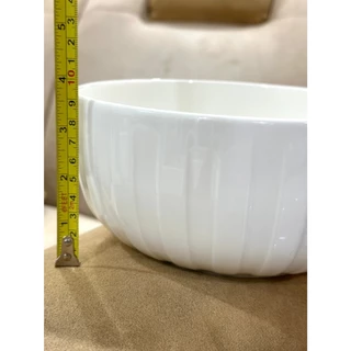 ชามเซรามิค ชามสลัด ขนาด 8x3.5 นิ้ว สีขาวนวล ถ้วยก๋วยเตี๋ยวใบใหญ่ เนื้อเพอร์ซเลน ดีไซน์สวยงาม คุณภาพเกรดส่งออก เข้าเวฟได้