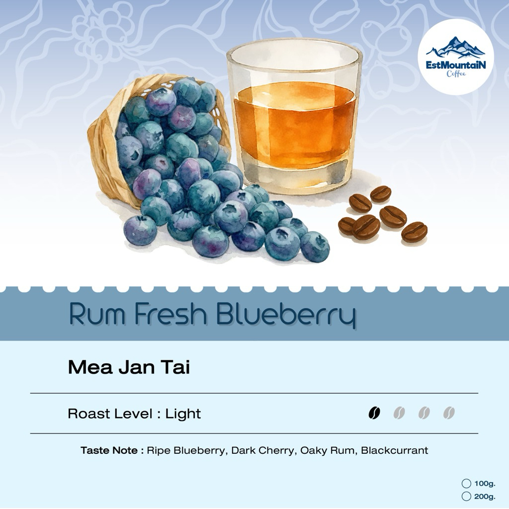 เมล็ดกาแฟ คั่วอ่อนกลิ่น Rum Fresh Blueberry