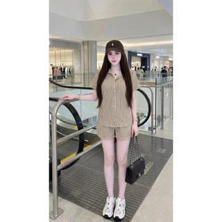 ชุดเซ็ทเชิ้ตแขนสั้น+ขาสั้น ลายริ้ว (ริ้ว333)