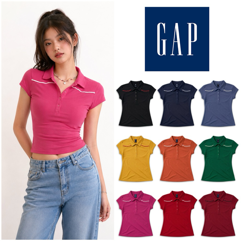 Gap เสื้อคอปก โปโล แขนสั้น ผ้ายืด เสื้อผู้หญิง หลากสี🌈 | XX130