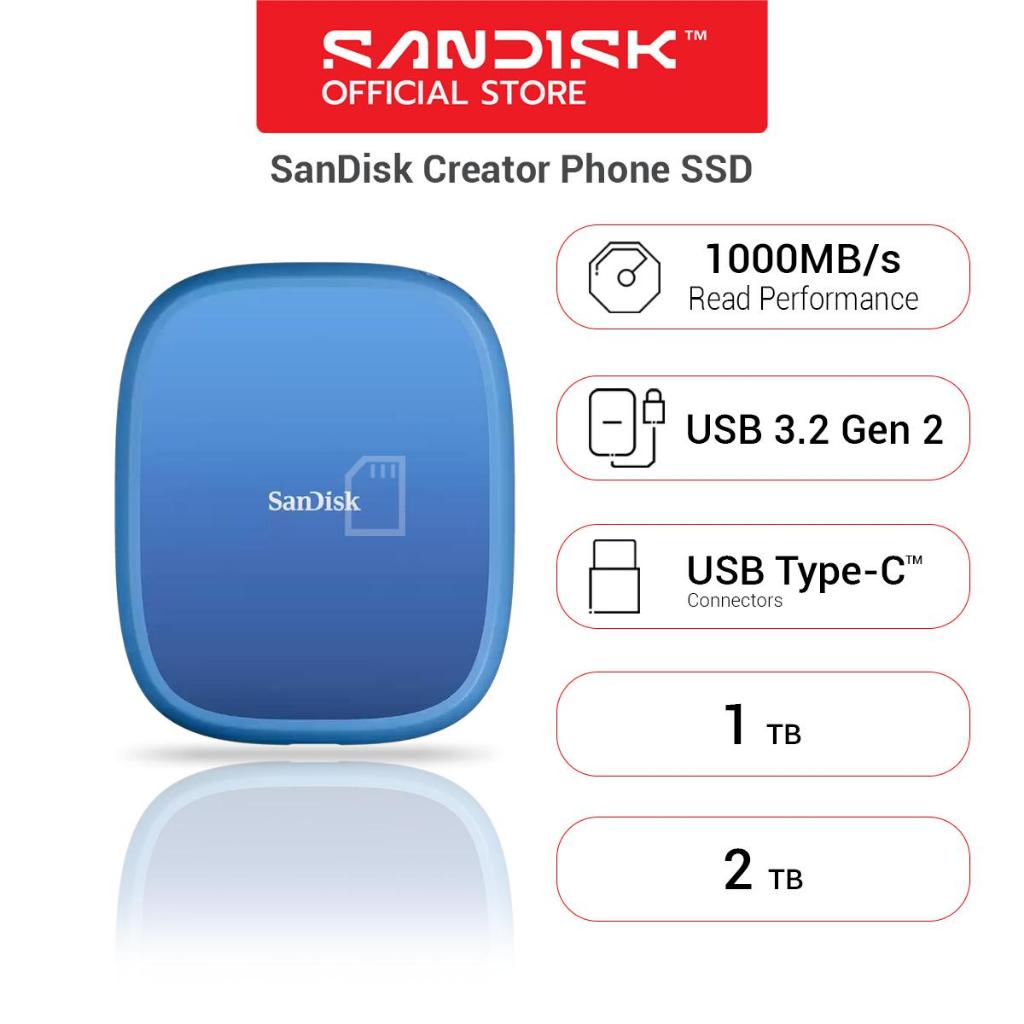 SanDisk Creator Phone SSD - 2TB , 1TB up to Read 1000MB/s ,write 950MB/s ( SDSSDE62C ) 5Y
