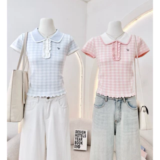 WA YA เสื้อคอปกกระดุมหน้า แต่งระบายกระดุม 💞