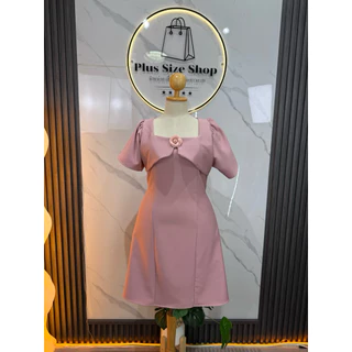 S222เดรสคอเหลี่ยมแต่งกุหลาบ ด้านหลังดึงยางสม็อกมีโบว์ผูกเอว 3ไซส์ L XL 2XL รอบอก40-60 ชุดสาวอวบใส่ออกงาน