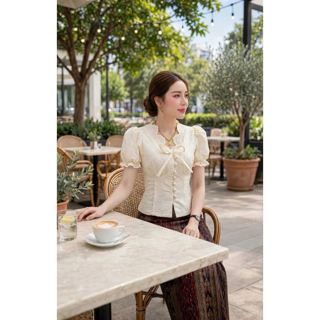 เสื้อไหมลาว เนื้อผ้าฝ้ายสลู สินค้าพร้อมส่ง