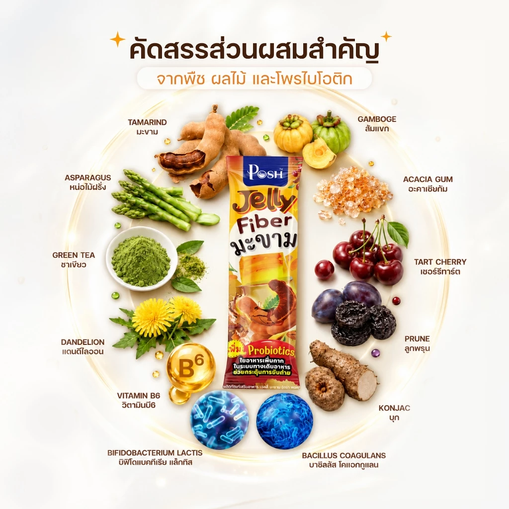 POSH Medica เจลลี่ไฟเบอร์มะขาม x 1 กล่อง (6 ซอง) เจลลี่มะขาม thumbnail 7