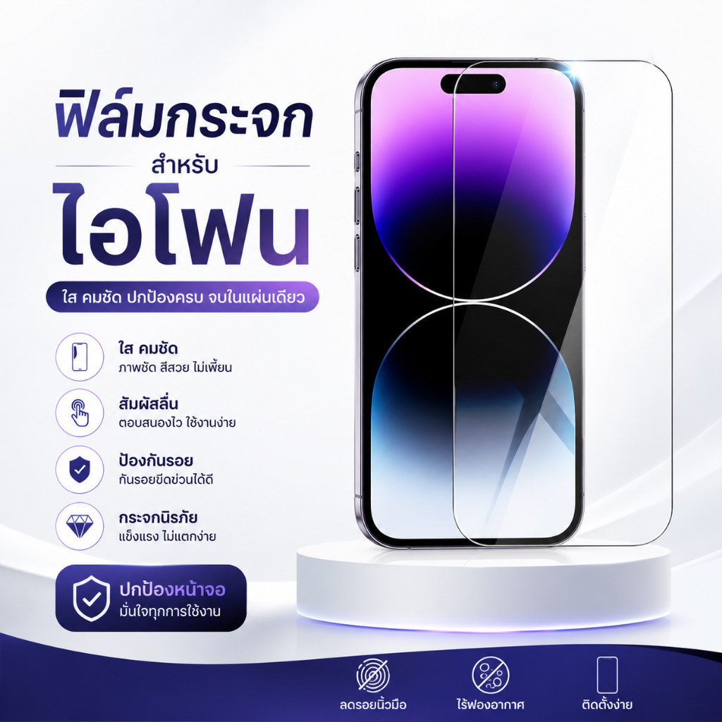 ฟิล์มกระจกใส สำหรับไอโฟน 4 4s 5 5S SE 6 7 8 8p X Xs XR Xsmax 11PRO 12promax 13PRO 13promax 14 15 16 