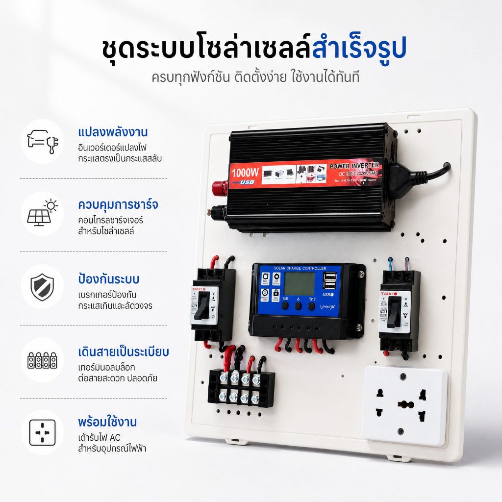 ชุดนอนนา 1000W โซล่าเซลล์ 12V/220V ไม่รวมพร้อมแบตเตอรี่และแผงโซล่าเซลล์