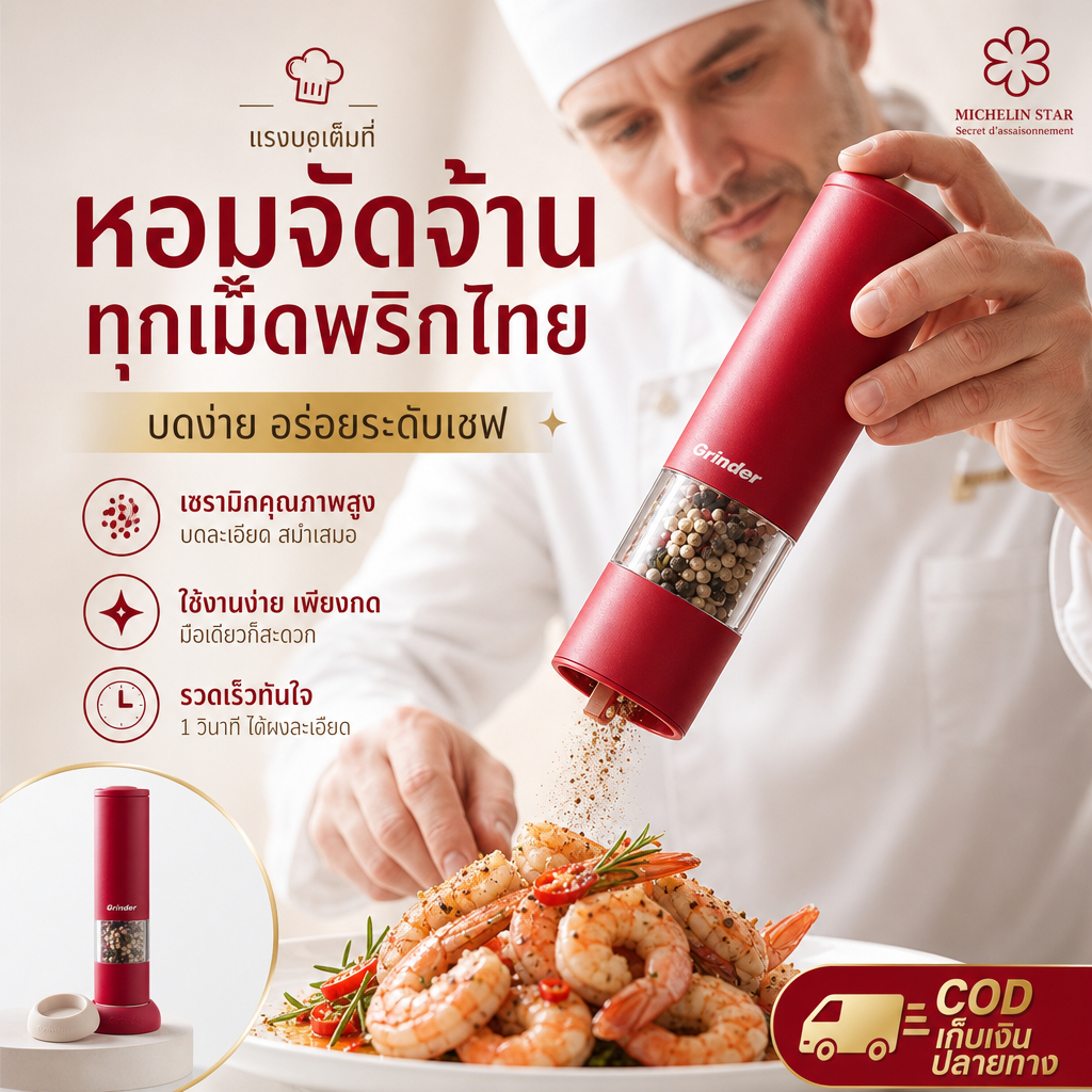 Smartmove เครื่องบดพริกไทยไฟฟ้า ชุดที่บดเกลือและพริกไทย อัตโนมัติ ปรับความละเอียดได้ ใช้งานง่ายด้วยมือเดียว ชาร์จ USB