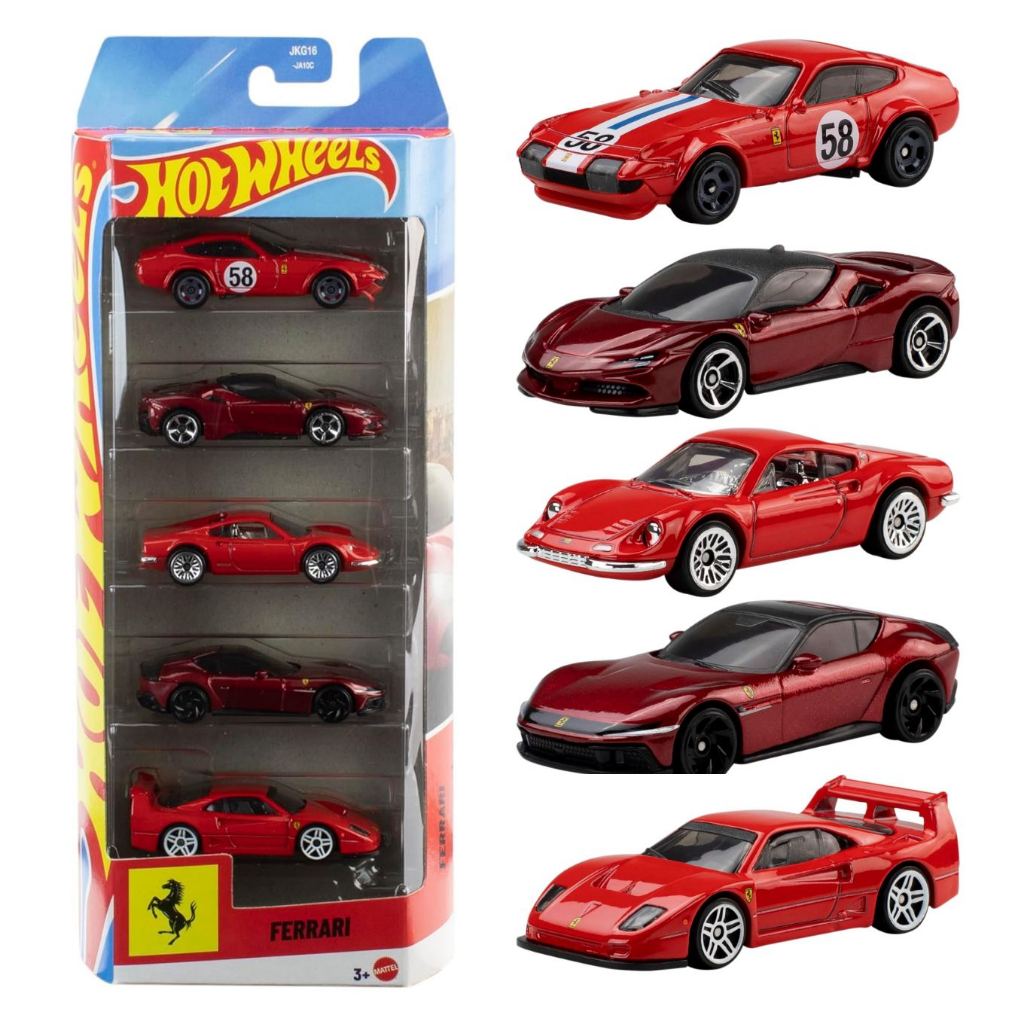 🔥 Hot Wheels 5-Pack Ferrari (แพ็กรวม 5 คัน) โมเดลรถเหล็ก ของสะสม ลิขสิทธิ์แท้ 100% รวมซูเปอร์คาร์ตำนานสีแดง