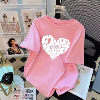 BOOM 2026รุ่นใหม่ เสื้อยืดผ้าฝ้าย oversize สีดำขาว ทูโทน แขนสั้น ลายตัวอักษรหัวใจ สำหรับชายผู้หญิง