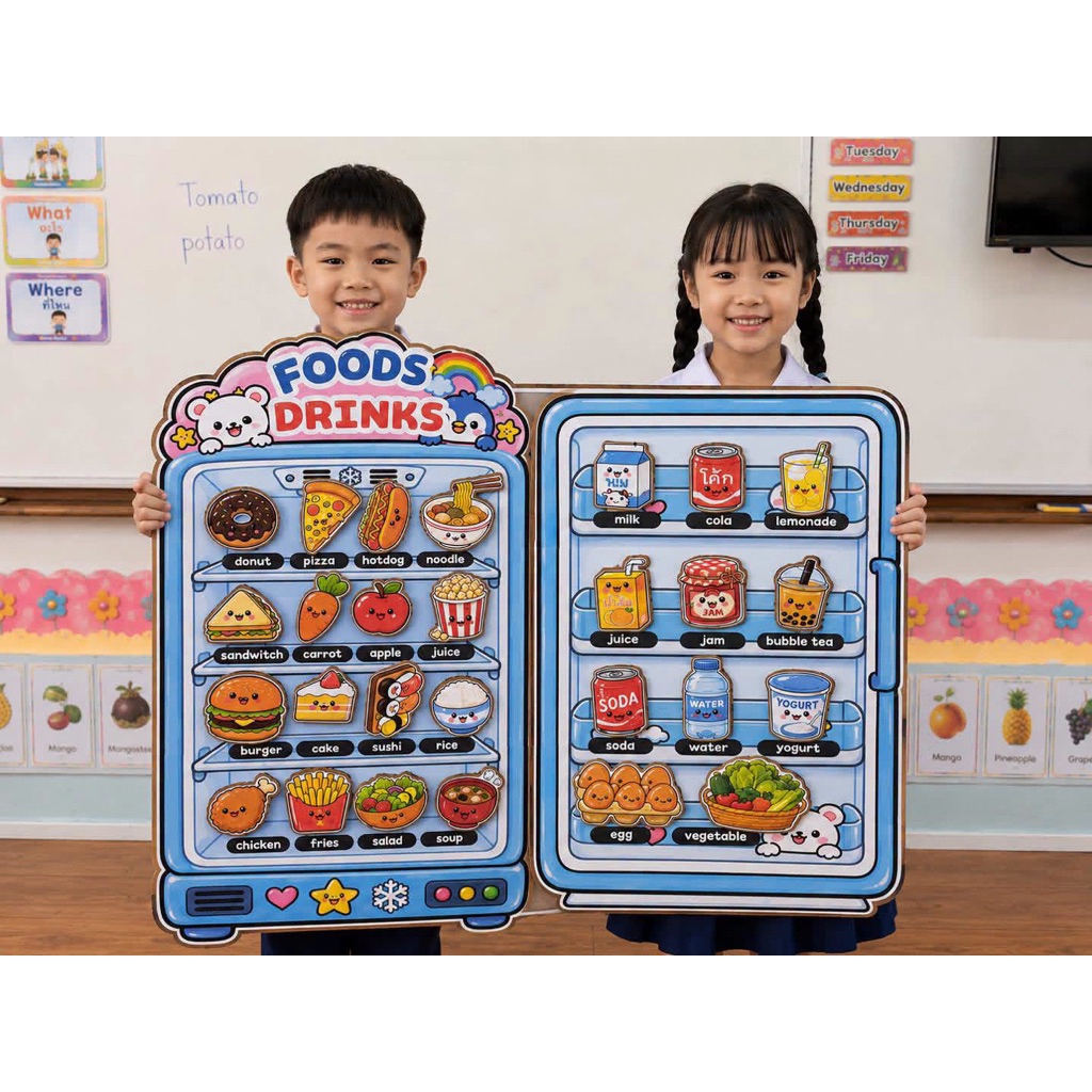 สื่อปันสุข สื่อการสอนตู้เย็น foods and drinks