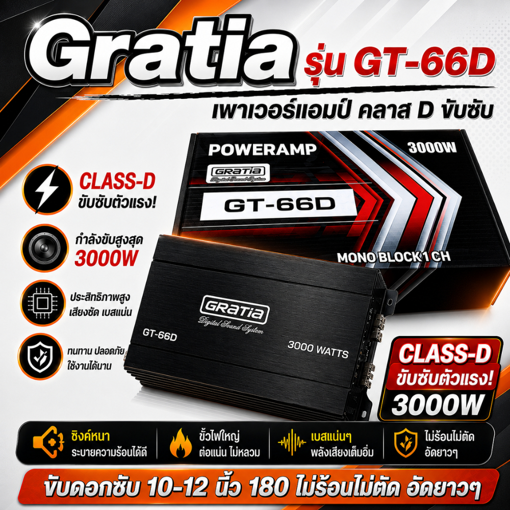 Gratia GT-66D เพาเวอร์แอมป์ขับซับ Class-D 3000W